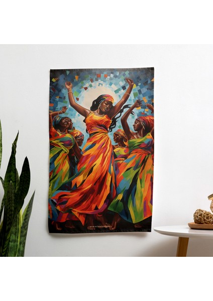 Afro Dansçılar Duvar Sanatı Süblimasyon Baskı Örtü - Pamuk Sırt - Canlı Renkler - Hafif