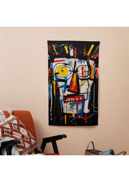 Etkileyici Fırça Çalışması Basquiat'tan Esinlenen Duvar Örtüsü - Pamuk Sırt, Süblimasyon