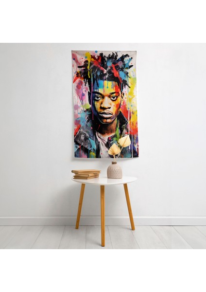 Basquiat'tan Esinlenen Kanvas Baskı Duvar Örtüsü - Pamuk Arka, Polyester Ön - Canlı Renkler,