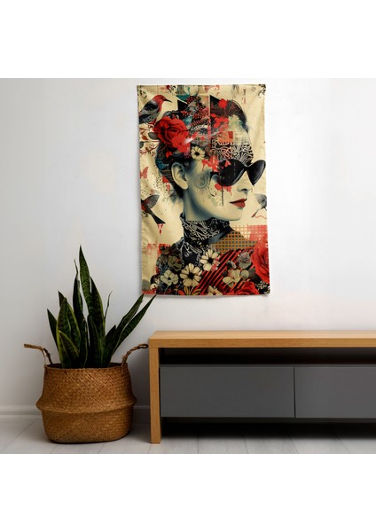 Dijital Pop Art Fusion Duvar Örtüsü - Canlı Renkler, Yatak Odası, Oturma Odası ve Yurt Dekoru