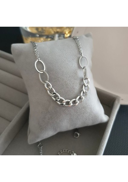Çelik Gümüş Renk Kadın Zincir Kolye indirimleri