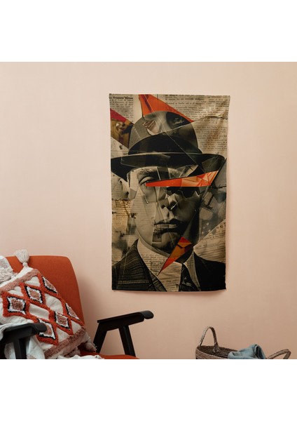Vintage Dadaizm Duvar Sanatı Dekoratif Baskılı Örtü - Pamuk Sırt, Polyester Ön - Canlı Renkler