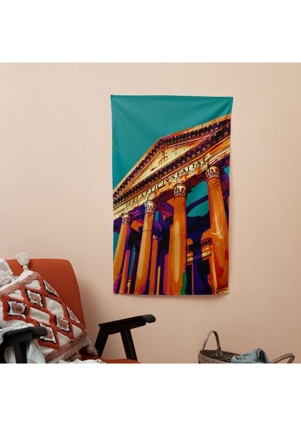 Pop Art Roma Mimarisi Duvar Örtüsü - Ranforce Kumaş, Canlı Renkler, Süblimasyon Baskı - Hafif