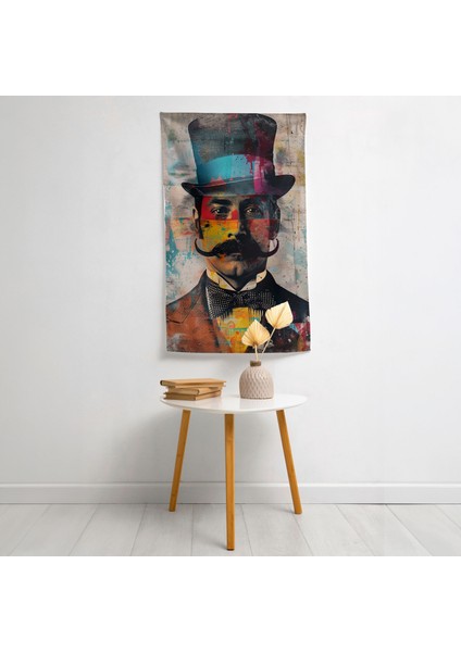 Eğlenceli Pop Art Portre Duvar Örtüsü - Pamuk ve Polyester Kumaş - Canlı Renkler - Yatak