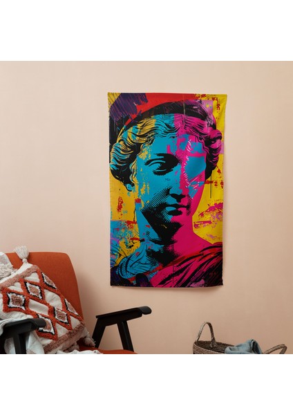 Rönesans Pop Art Fusion Duvar Örtü - Canlı Süblimasyon Baskı, Ranforce Kumaş, Pamuk Arka