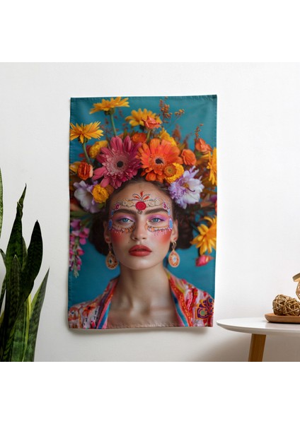 Modern Frida Kahlo Tarzı Duvar Sanatı Duvar Örtüsü - Pamuk Sırt, Polyester Ön - Canlı