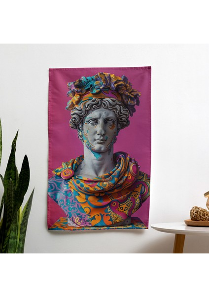 Yunan Heykeli Pop Art Duvar Örtüsü - Pamuk Sırt, Polyester Ön - Ranforce Kumaş - Canlı