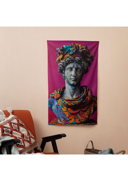 Yunan Heykeli Pop Art Duvar Örtüsü - Pamuk Sırt, Polyester Ön - Ranforce Kumaş - Canlı