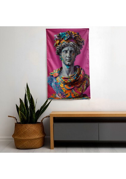 Yunan Heykeli Pop Art Duvar Örtüsü - Pamuk Sırt, Polyester Ön - Ranforce Kumaş - Canlı