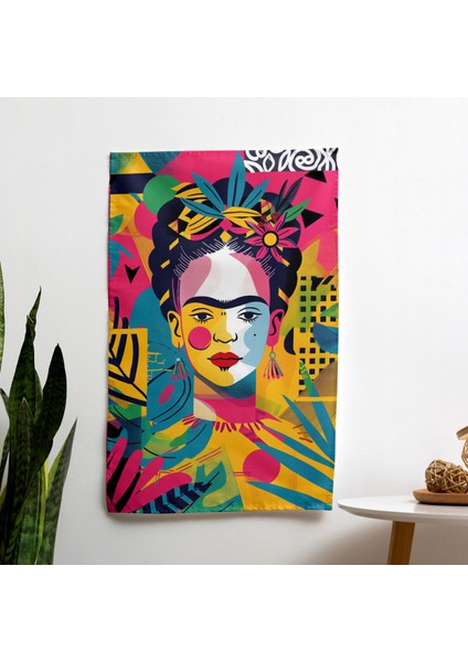 Frida Kahlo Tarzı Modern Duvar Örtüsü - Süblimasyon Baskılı Canlı Ranforce Kumaş, Hafif Yatak