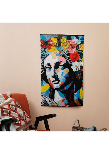 Rönesans Pop Art Duvar Örtüsü - Canlı Renkler Kumaş - Modern Dekoratif Duvar Asılı