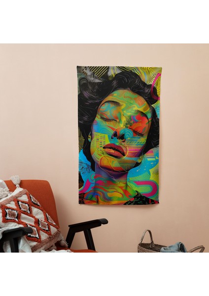 Popart Tarzı Ev Dekorasyonu Duvar Sanatı - Polyester Ön Taraflı Canlı Pamuklu Duvar Örtüsü
