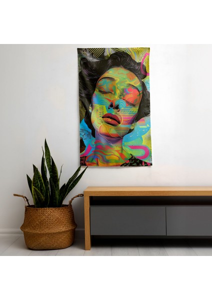 Popart Tarzı Ev Dekorasyonu Duvar Sanatı - Polyester Ön Taraflı Canlı Pamuklu Duvar Örtüsü