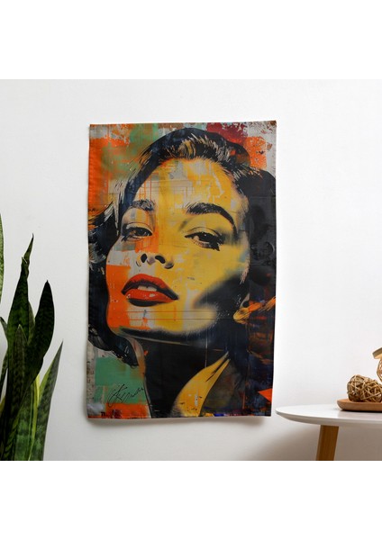 Klasik Pop Art Portre Kumaş Duvar Örtüsü - Canlı Renkler, Pamuk Sırt, Süblimasyon Baskı