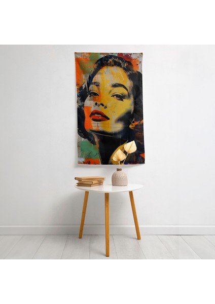 Klasik Pop Art Portre Kumaş Duvar Örtüsü - Canlı Renkler, Pamuk Sırt, Süblimasyon Baskı