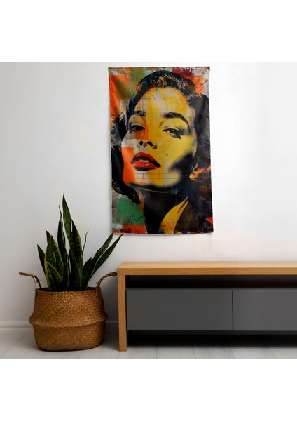 Klasik Pop Art Portre Kumaş Duvar Örtüsü - Canlı Renkler, Pamuk Sırt, Süblimasyon Baskı