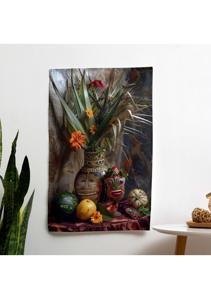 Frida Kahlo Tarzı Modern Sanat Duvar Örtüsü - Ranforce Kumaş, Canlı Renkler, Hafif Dekor -