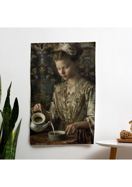 Johannes Vermeer Duvar Sanatı Örtü - Süblimasyon Baskılı Canlı Ranforce Kumaş - Yatak Odası,