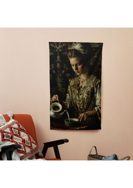 Johannes Vermeer Duvar Sanatı Örtü - Süblimasyon Baskılı Canlı Ranforce Kumaş - Yatak Odası, fiyatları