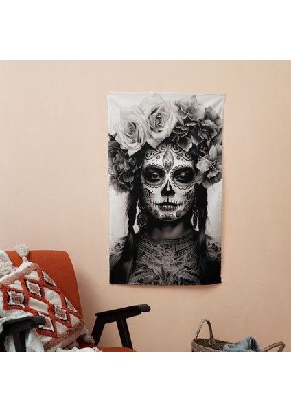 Los Muertos Geleneği Duvar Örtüsünin Gerçekçi Kömür Çizimi - Pamuk Sırt, Polyester Ön modelleri