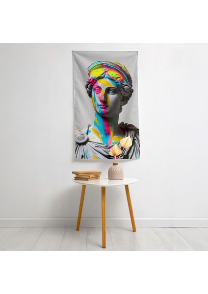 Neon Yunan Heykelleri Duvar Örtüsü - Pamuk Sırt, Polyester Ön, Canlı Renkler, Süblimasyon