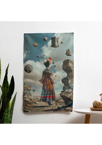 Frida Kahlo Tarzı Duvar Örtüsü - Canlı Pamuk ve Polyester Kumaş - Hafif Boho Oda Dekoru