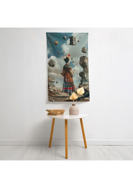 Frida Kahlo Tarzı Duvar Örtüsü - Canlı Pamuk ve Polyester Kumaş - Hafif Boho Oda Dekoru