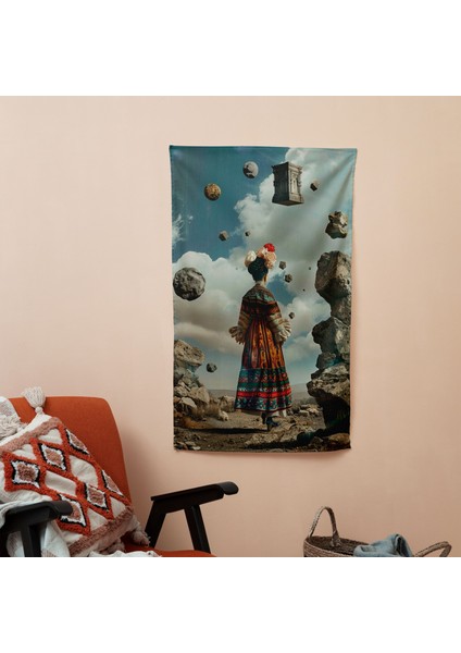 Frida Kahlo Tarzı Duvar Örtüsü - Canlı Pamuk ve Polyester Kumaş - Hafif Boho Oda Dekoru