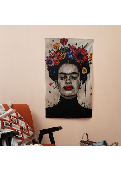 Frida Kahlo Tarzı Duvar Örtüsü | Pamuk Sırt ve Polyester Ön | Ranforce Kumaş | Sertifikalı