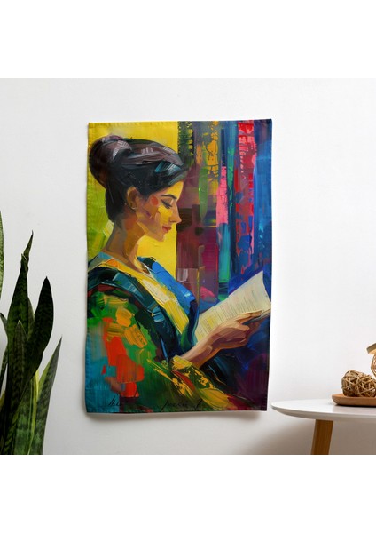 Modern Sanat Kadını Mektup Okurken Duvar Örtüsü - Canlı Süblimasyon Baskı Kumaş - Hafif