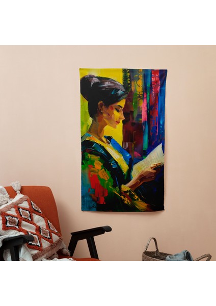 Modern Sanat Kadını Mektup Okurken Duvar Örtüsü - Canlı Süblimasyon Baskı Kumaş - Hafif fiyatları