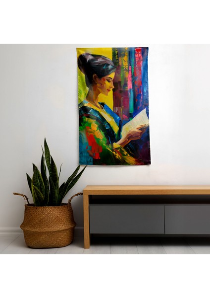 Modern Sanat Kadını Mektup Okurken Duvar Örtüsü - Canlı Süblimasyon Baskı Kumaş - Hafif modelleri
