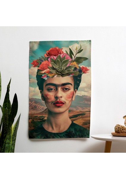 Frida Kahlo Tarzı Duvar Sanatı - Canlı Ranforce Kumaş Duvar Örtüsü