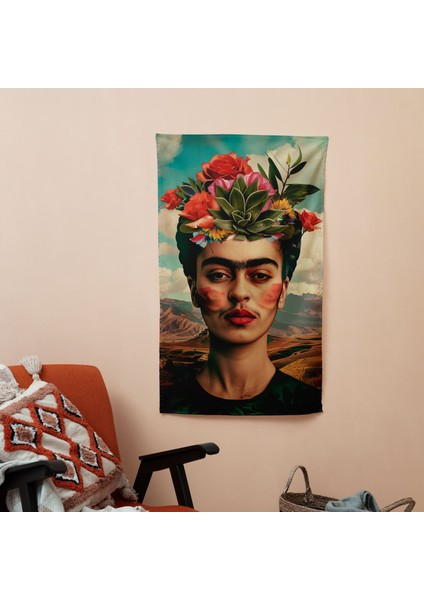 Frida Kahlo Tarzı Duvar Sanatı - Canlı Ranforce Kumaş Duvar Örtüsü