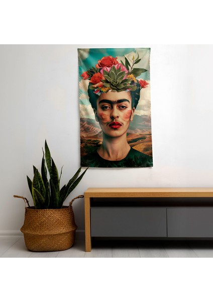 Frida Kahlo Tarzı Duvar Sanatı - Canlı Ranforce Kumaş Duvar Örtüsü