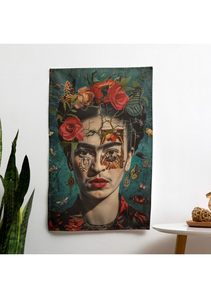 Frida Kahlo Tarzı Duvar Örtüsü - Pamuk Sırt, Polyester Ön - Canlı Süblimasyon Baskı -