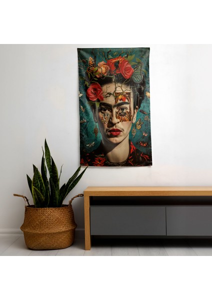 Frida Kahlo Tarzı Duvar Örtüsü - Pamuk Sırt, Polyester Ön - Canlı Süblimasyon Baskı -