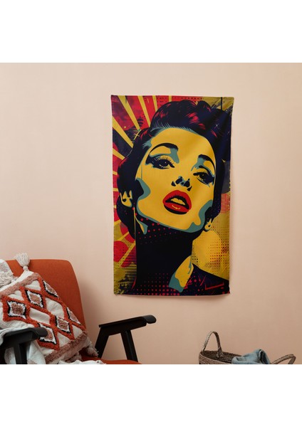 Popart Tarzı Duvar Örtüsü - Canlı Renkler, Süblimasyon Baskı, Ranforce Kumaş - Yatak Odası,