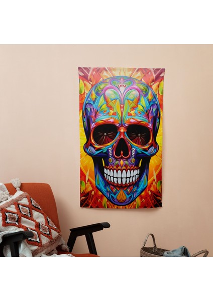 Çağdaş Renkli Calavera Duvar Örtüsü - Yatak Odası, Oturma Odası, Yurt Için Canlı Süblimasyon