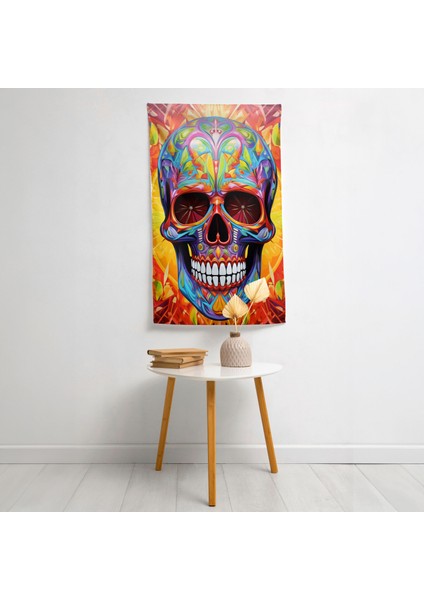 Çağdaş Renkli Calavera Duvar Örtüsü - Yatak Odası, Oturma Odası, Yurt Için Canlı Süblimasyon