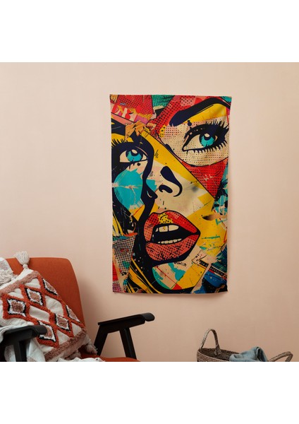 Popart Tarzı Çizgi Roman Panelleri Duvar Örtüsü - Canlı Ranforce Kumaş Yatak Odası, Oturma