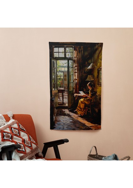 Johannes Vermeer'den Esinlenen Duvar Örtüsü - Canlı Süblimasyon Baskı, Ranforce Kumaş,