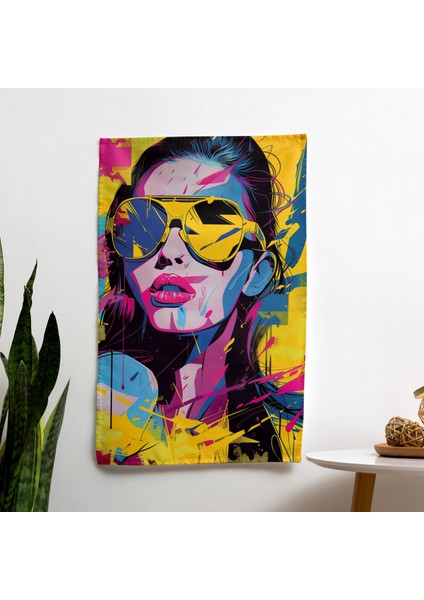 Popart Tarzı Duvar Örtüsü - Pamuk Sırt, Polyester Ön - Canlı Renkler, Hafif Kumaş - Yatak