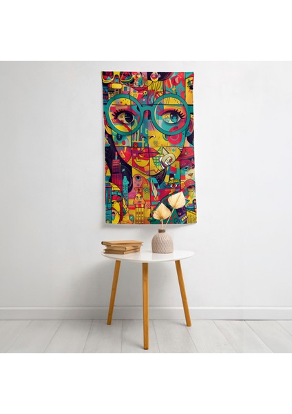 Popart Tarzı Duvar Örtüsü - Pamuk Sırt, Polyester Ön - Canlı Renkler, Hafif Kumaş - Yatak