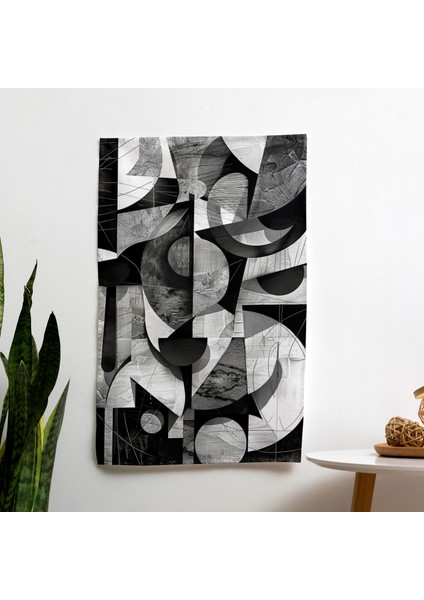 Siyah Beyaz Dadaizm Soyut Duvar Örtüsü - Pamuk Sırt - Süblimasyon Baskı - Yatak Odası,