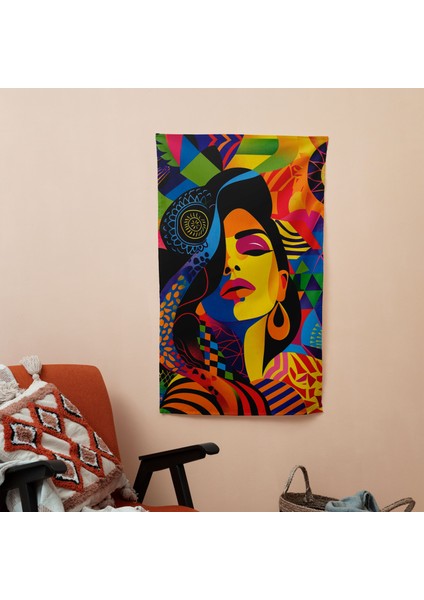Frida Kahlo Tarzı Duvar Örtüsü - Yatak Odası, Oturma Odası, Yurt Için Canlı Renkli Kumaş