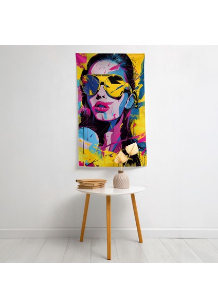 Popart Tarzı Duvar Örtüsü - Pamuk Sırt, Polyester Ön - Canlı Renkler, Hafif Kumaş - Yatak