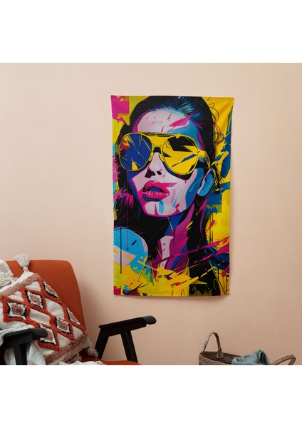 Popart Tarzı Duvar Örtüsü - Pamuk Sırt, Polyester Ön - Canlı Renkler, Hafif Kumaş - Yatak