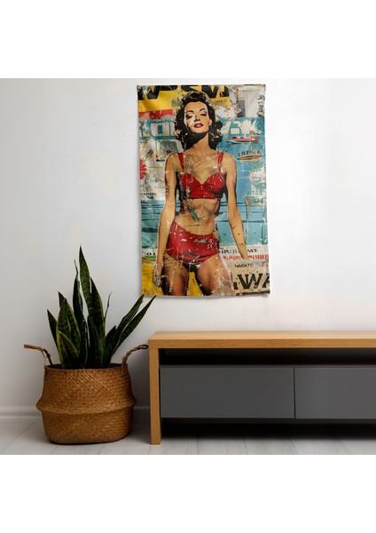 Popart Tarzı Vintage Reklam Duvar Dekorasyonu - Canlı Renklerle Ranforce Kumaş Duvar Örtüsü