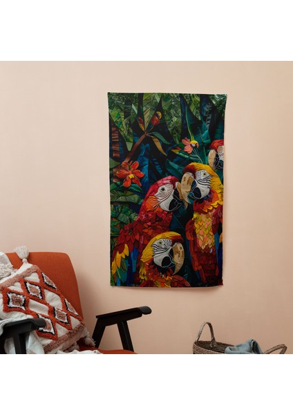 Frida Kahlo Tarzı Orman Zemin Duvar Örtüsü - Canlı Renkler, Pamuk Arka ve Polyester